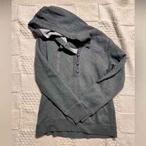 Eddie Bauer Gray Pullover Quarter Button Hoodie Fleece Lined